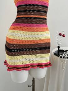 SHEIN Unity 百搭性感条纹针织连衣裙，拼色设计，适合夏季