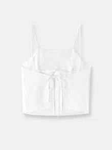 Maija 2025 Summer New White Adjustable Thin Strap Tie Bow Back Lace Up Cute Sleeveless Backless Cami Top, Suitable For Beach Holiday, Urban Commuter, Elegant Modern Casual Party, Picnic, Office Outfit, Graduation Season, St. John's Festival