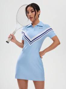 Women's Contrast Color Stripe Fitted Mini Sports Dress