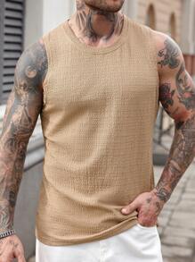 Manfinity CasualCool Men's Summer Solid Color Round Neck Casual Versatile Tank Top - White - View 4