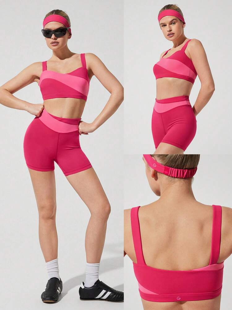 FeatherFit™ Sweat Star Sweat Wicking Buttery Soft Stretchy Removable Cups Colorblock Sports Bra Low Impact Yoga Pilates Barre Studio Daily Casual Wear