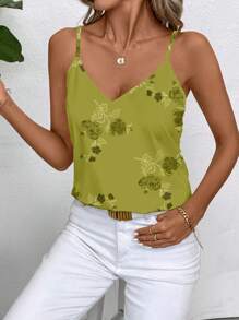 SHEIN Clasi Top de tirantes minimalista con patrón floral de lentejuelas de imitación, adecuado para el verano