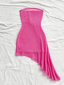 Soleia Váy mini nghỉ dưỡng đảo nhiệt đới màu cam dành cho nữ, không dây buộc eo nhún bèo có họa tiết sao biển và bèo nhún, dành cho kỳ nghỉ ở bãi biển - Hồng - Xem 2