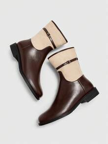 CUCCOO BIZCHIC Botas femininas estilo britânico, fecho de zíper lateral, adequadas para uso diário, confortáveis e versáteis, bico redondo, salto baixo e grosso