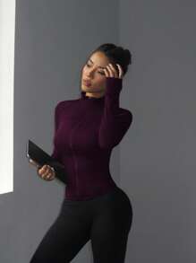 Dewbera Slim-Fit Fitness Workout Running Zipper Stretchy Compression Casual Long Sleeve Yoga Jacket Katseye Weight Loss