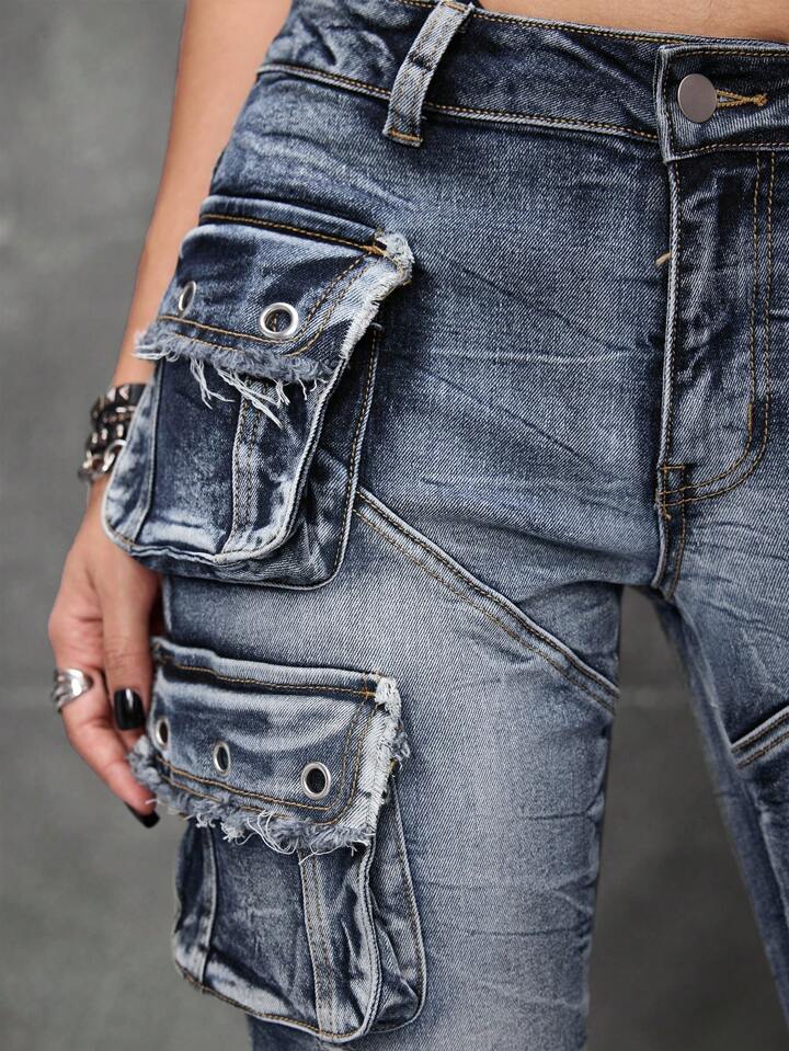 Our Grunge Punk Y2K Retro High-Rise Flare Jeans With Distressed
