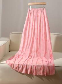 SHEIN Clasi Tie-Dye Print Romantic Ruffle Mesh Skirt Fall Cloth For Women - Pink - View 2