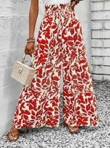 SHEIN LUNE Summer Leaf Print Loose Pants For Women