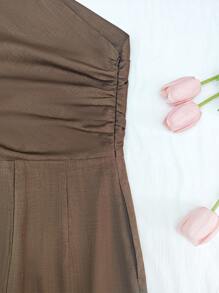 INAWLY Plus Size Solid Color Spaghetti Strap Fashion Jumpsuit, Suitable For Summer - Brown - View 4
