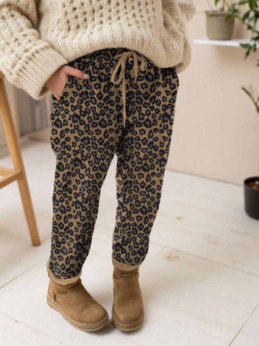 INAWLY Women's Simple Leopard Print Tie Front Pocket Casual Sweatpants Graduation,Back To School Outfits,Graduation,Teacher Outfits For Women,Back To School Fall Cloth For Women - Multicolor - View 1