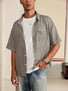 Manfinity Men's Casual Plaid Short Sleeve Shirt, Summer