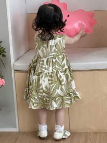 Dazy Kids 女童自然风无袖圆领中长连衣裙 - 綠色 - 查看 2