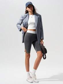 Menodora SHEIN Sport Quần legging thể thao dệt kim thường ngày cho nữ - Màu Xám nhạt - Xem 7