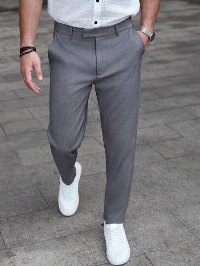 Manfinity Mode Men's Casual Solid Color Tapered Pants, Fall