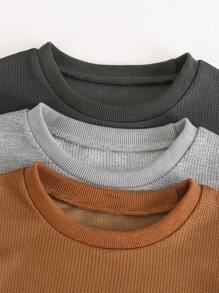 3pcs/Set Young Boy Waffle Knit 2pcs Set, Grey, Dark Grey, Brown - Multicolor - View 6