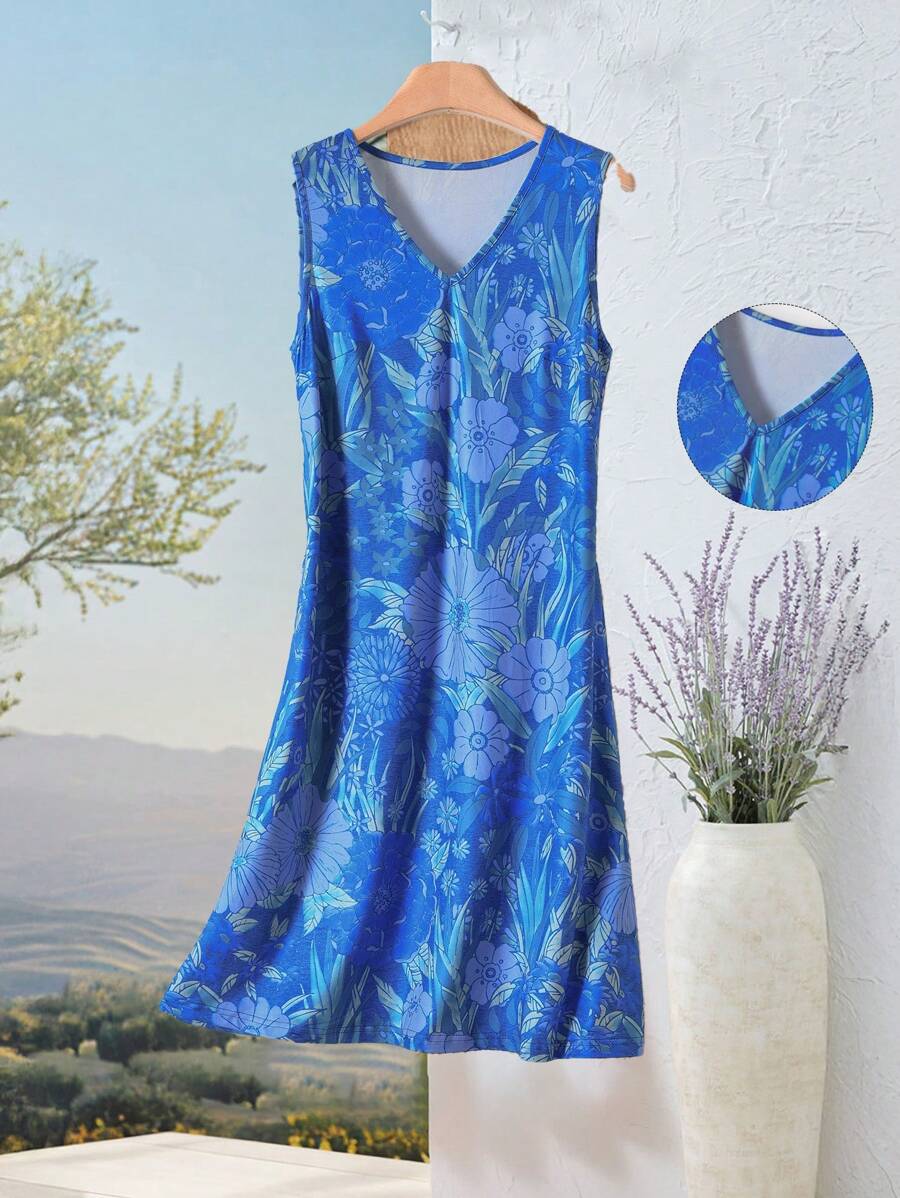 Rusticease Women's Casual Floral Print V-Neck Sleeveless Dress for Sale ...