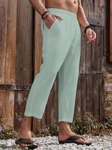Palmeraft Men's Casual Versatile Solid Color Tapered Pants - Grey - View 3