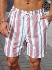 Manfinity RelaxMax Men's Summer Casual Colorblock Striped Shorts For Going Out Cotton Material, Comfortable To Wear, Suitable For Going Out