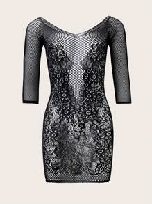 Women's Sexy Fishnet Lingerie Dress UnderwearOuter - Black - View 6