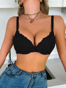 Snug Zone 女士时尚镂空蕾丝衬垫文胸 - 黑色 - 查看 3