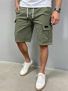 Manfinity Homme Men's Plain Casual Color Drawstring Waist Streetwear Cargo Shorts, For Back To School