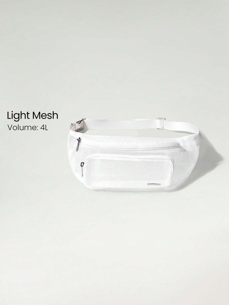 GLOWMODE 4L 透明亮光轻质网眼多拉链口袋可调节肩带斜挎腰包腰包海滩泳池节日假期度假日常休闲装 - 白色 - 查看 1