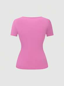 Chiquease Women's Summer Travel Cute Design Collar Pink Short Sleeve T-Shirt Top - Pink - View 2