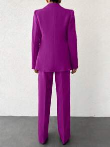 EURMUSE Single-color Lapel Collar Suit Set - Purple - View 2