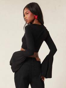 NYA SZN Long Sleeve Top Club Boho Sexy Going Out Brunch Streetwear Everyday Casual Classy Pastel Summer - Black - View 2
