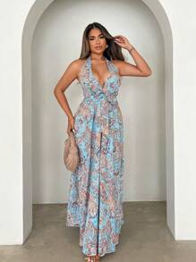 Xyvia 1 pièce Robe longue pour femme avec design patchwork floral - Multicolore - Voir 5