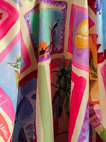 Soleia 女士度假多色海景印花露背领抽绳镂空腰波西米亚风格撞色沙滩裙，适合派对、度假、音乐节、节日约会、下午茶、海滩 - 彩色 - 查看 8