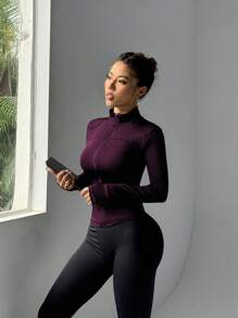 Dewbera Slim-Fit Fitness Workout Running Zipper Stretchy Compression Casual Long Sleeve Yoga Jacket Katseye Weight Loss