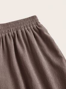 SHEIN EZwear 2pcs/Set Summer Casual Women's Brown Ruched Bandeau Top And Pants Set - Coffee Brown - View 4