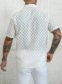 Manfinity Homme Men's Solid Color Casual Textured Short Sleeve Shirt, Summer - Apricot - View 2