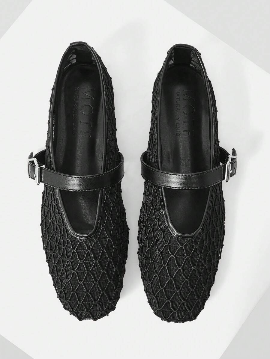 MOTF PREMIUM LASER CUTOUT SQUARE TOE WOMEN FLAT LOAFERS FOR CHRISTMAS SPRING SHOES - Black - View 1