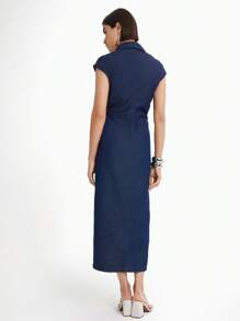 Daynim Vestido recto de mezclilla sin mangas con solapa para mujer
