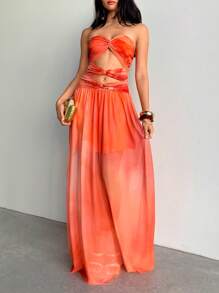 Aloruh Women's Extra Long Strapless Dress, Fashionable For Summer Party Orange Dresses For Women - Orange - View 6