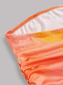 Girlism Set adolescentă portocaliu și alb cu imprimeu floral Halter, tiv neuniform, stratificat, drăguț, din 2 piese, ținută