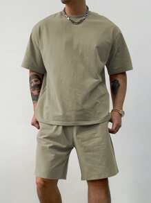 DAZY Camiseta casual sólida de color marrón para hombre, ajuste regular, para el verano
