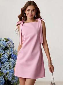Pitira Pitira Tween Girls' Solid Color Fitted Sleeveless Woven Dress - Pink - View 3