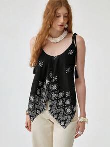 Florisole Vacation Style Color-Blocking Camisole With Asymmetric Hem - Multicolor - View 5