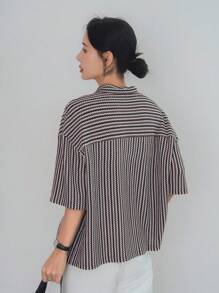 Dazy-Less Cárdigan de punto de estilo casual empresarial de mujer con bloqueo de color, a cuadros y rayas, de manga corta, para el verano
