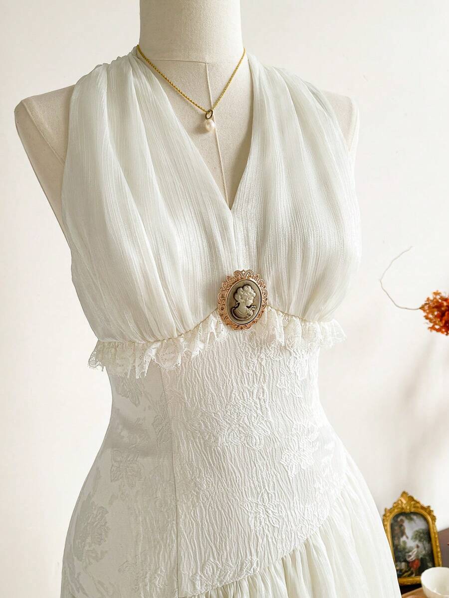 Vintamour Vintage Elegant Women's Dress Organza Jacquard Patchwork Floral Brooch Lace Maxi Dress Formal Holiday Party Occasions Summer Dresses For Women Summer Outfits For Women White Dress Graduation Dress White Dresses For Women Summer Clothes Vacation Outfits Woman Dresses For Women Summer Wedding Guest Dress Women Sun Dresses For Women Prom Dress Maxi Dresses For Women Graduation Dresses For Women Wedding Dress Formal Dresses Birthday Dresses Vacation Dress - Beige - View 1