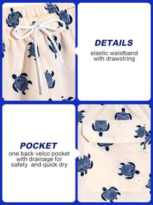 Surfspeed Men's Leisure Turtle Print Beach Shorts, Hawaiian Men Swim Trunks Funny Beach Wear Men Beach Shorts - Beige - View 6