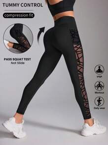 Easithlete Women's Simple And Plain Daily Semi-Transparent Leggings Yoga Pants