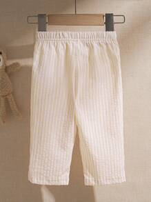 SHEIN سروال كتان مخطط للأطفال الرضع من الولدان في فصلي الربيع والصيف، بنطلون طويل مناسب لخروجات يومية، التناسق، العطلات، الجامعة