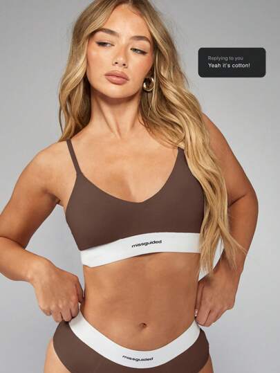 MISSGUIDED Top deportivo tipo sujetador ajustable con banda elástica con logotipo, ropa interior deportiva para entrenamiento de verano, comfort bralette, ropa de estar en casa activa para todos los días