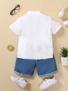 Souflis Souflis 2 Pieces Set For Young Boys: White Woven Shirt And Washed Denim Shorts, Suitable For Daily Wear, School, Vacations - Multicolor - View 2