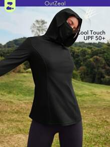 OutZeal Women Sun-Proof Jacket Summer Hoodie Long Sleeve Top UV Protection Cool Touch With Mask Protection - Black - View 1