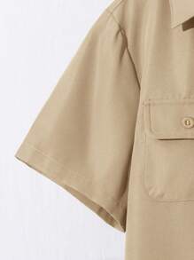 Set de cămașă cu mânecă scurtă și pantaloni cu talie elastică, ocazional, de culoare solidă, cu buzunar frontal, potrivit pentru toamnă, primăvară, vară, joacă în aer liber, școală, fotografie de stradă, petrecere și petrecere a timpului liber